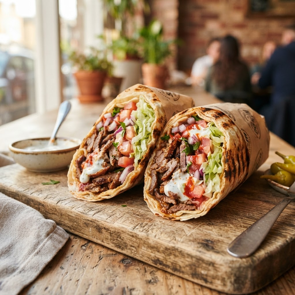 Frischer Döner Dürüm mit Fleisch und Gemüse